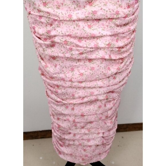 Elegant Womens Pink Floral One-Shoulder Ruched Midi Dress By Likely Size 12 Sexy - Picture 13 of 15